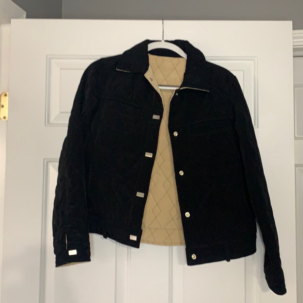 Reversible black and tan coat